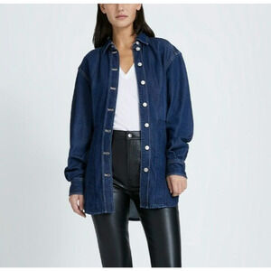 7 For All Mankind Button Front Denim Lustre Shacket Jacket Shirt Size XS Blue